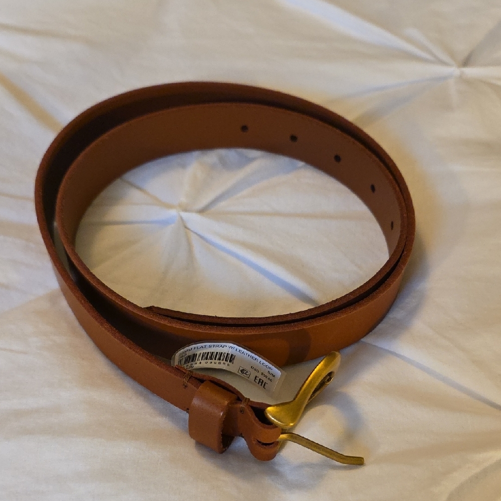Frye Tan Leather Belt with Gold Buckle
